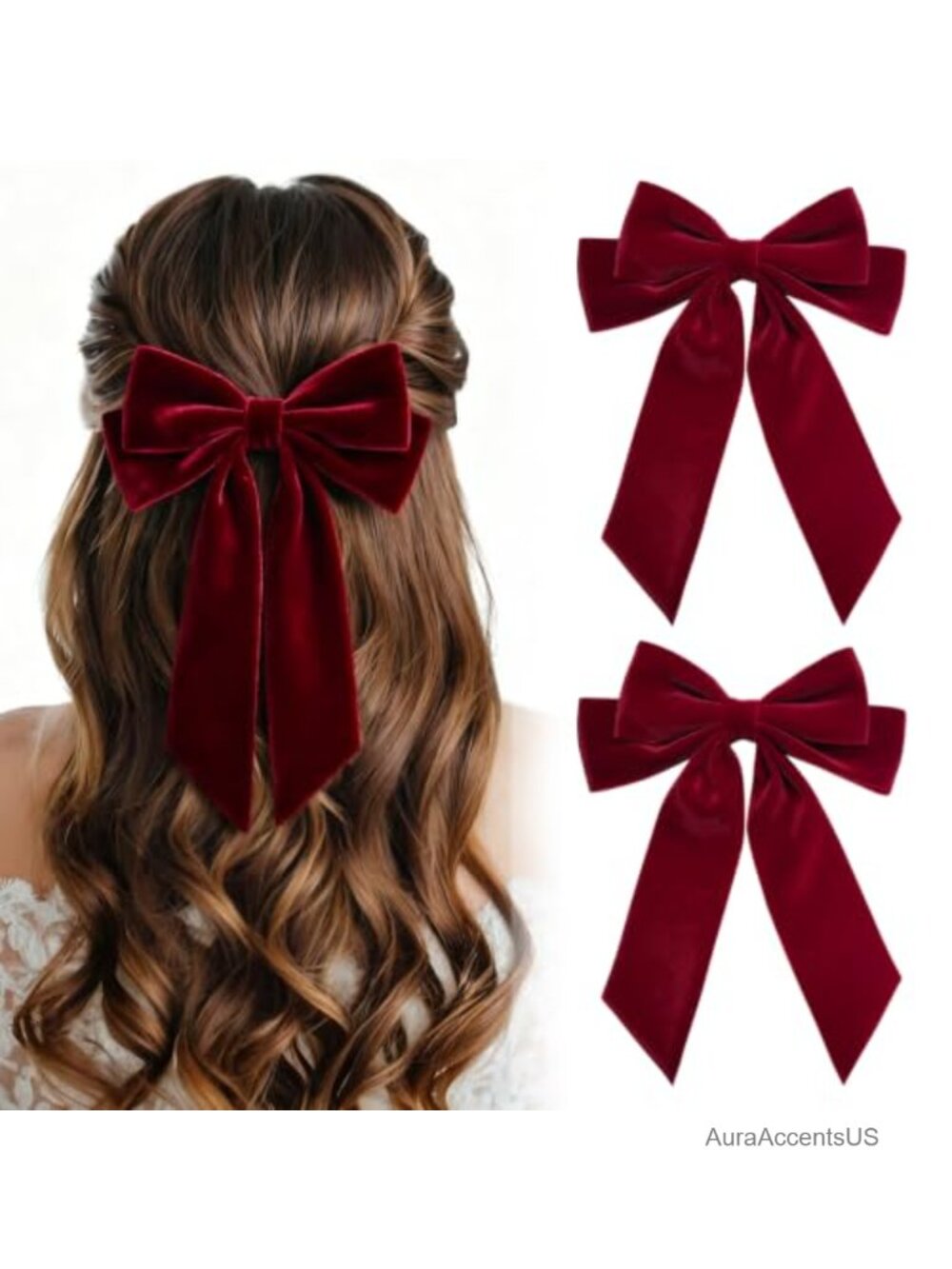 Velvet Bow Hair Clips Ribbon Barrettes for Women Girls